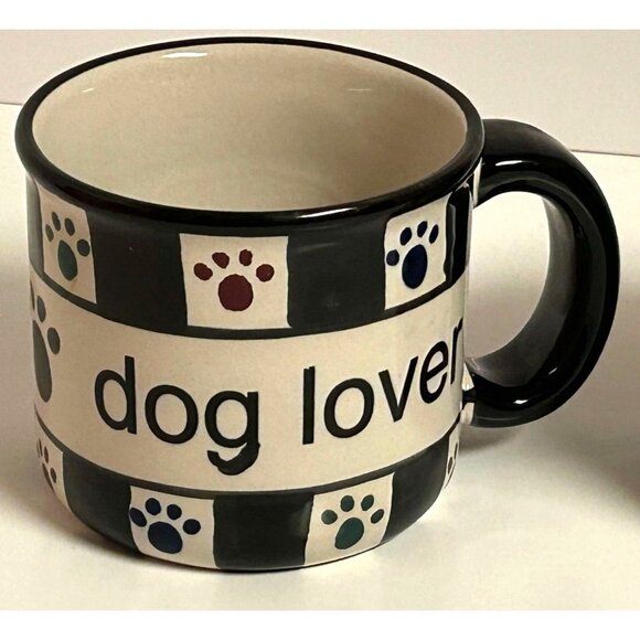Checkered Dog Lover Ceramic Coffee Cocoa Tea Mugs Paw Print Design Set Of 2 - Picture 4 of 7